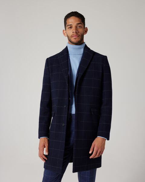 Wool Blend Peak Lapel Long Coat 